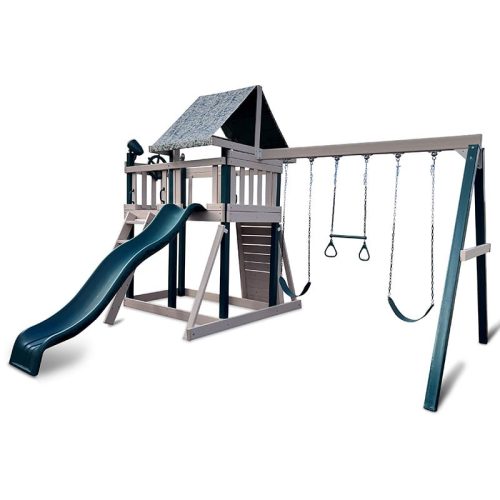 KIdwiseCongoMonkeyPlaySystem 1withSwingBeamGreenAndSandCamoTarpFrontLeftSideView