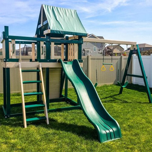 KIdwiseCongoMonkeyPlaySystem 1withSwingBeamGreenAndSandFrontViewOutdoor