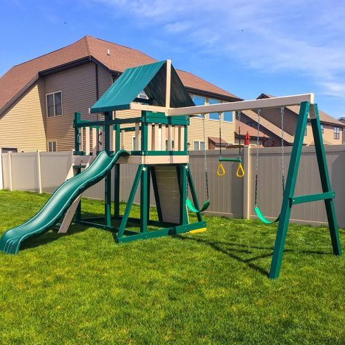 KIdwiseCongoMonkeyPlaySystem 1withSwingBeamGreenAndSandSideViewOutdoor