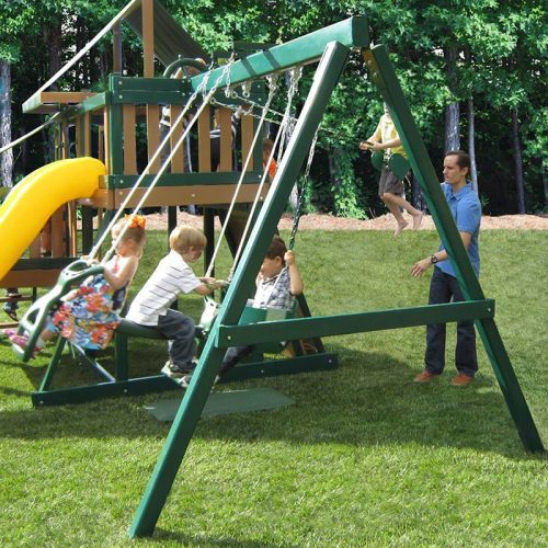 KIdwiseCongoMonkeyPlaysystem 2WithSwingBeamGreenAndSandSideViewKidsPlayingOnTheSwings