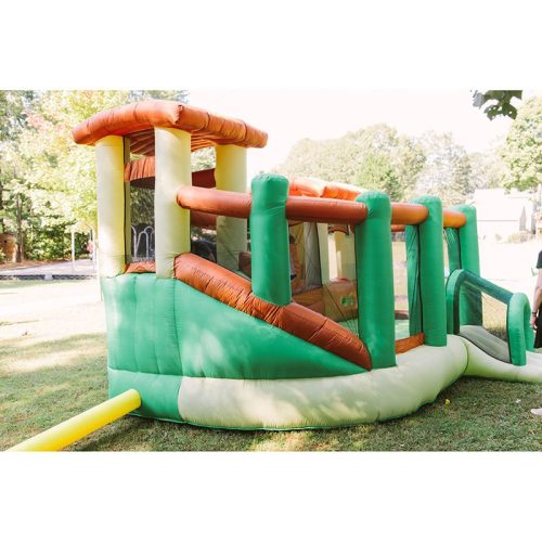 Kid Wise Clubhouse Climber Bounce House Rear View Lifestyle Backyard