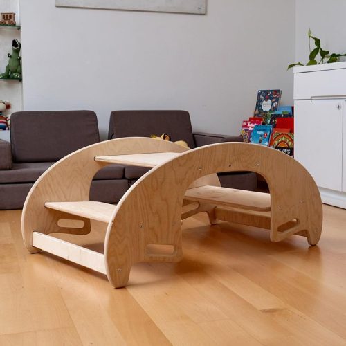 Kidodido2In1MontessoriWoodenSeesawandTableChairSetCornerViewAsATableAndChairInsideTheHouse