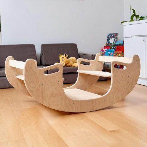 Kidodido2In1MontessoriWoodenSeesawandTableChairSetCornerViewAsAnSeesaw