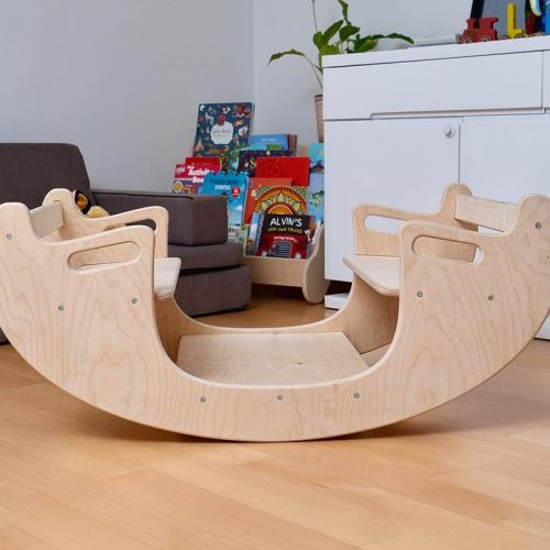 Kidodido2In1MontessoriWoodenSeesawandTableChairSetFrontViewAsASeesaw