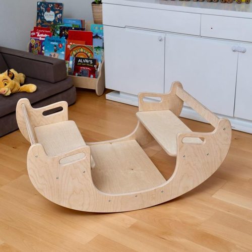 Kidodido2In1MontessoriWoodenSeesawandTableChairSetTopSideViewAsASeesawInsideTheHouse