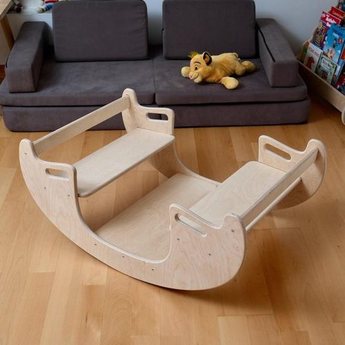 Kidodido2In1MontessoriWoodenSeesawandTableChairSetTopViewAsASeesaw