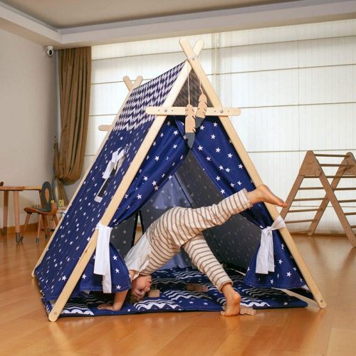 Kidodido Blue Stars Play Tent and Play Mat A Kid Tumbling Inside The Tent