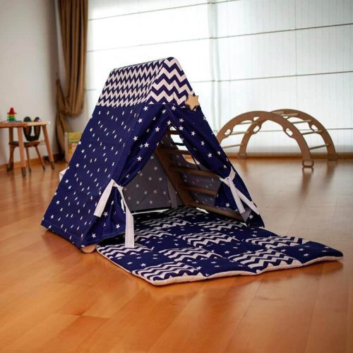 Kidodido Climbing Triangle With Tent Cover, Mat, Ramp Blue And White Cover Corner View Open