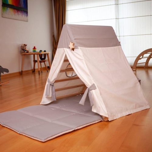 KidodidoClimbingTriangleWithTentCover Mat RampWhiteAndGrayCoverCornerViewFacingLeft