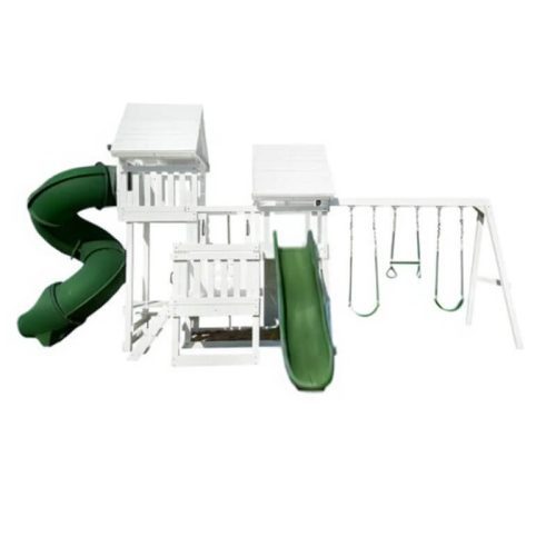 Modern Monkey Outdoor Playset Package 4 Front View White and Green Accessories