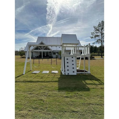 ModernMonkeyOutdoorPlaysetPackage 1RearViewWhiteGreyRockwall