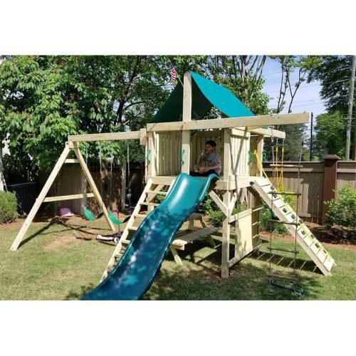 TheSwingSetCo.SummitSwingSet SpaceSaverEditionFrontViewOutdoor