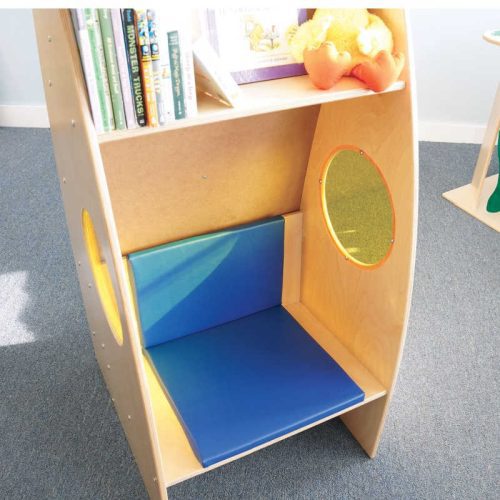 WhitneyBrothers AloneZone QuietAreaPrivateReadingChair Bookshelf WB0240 closeupofseatingarea min