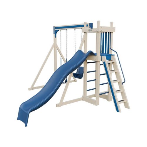 base camp 22 vinyl playset almond blue front right