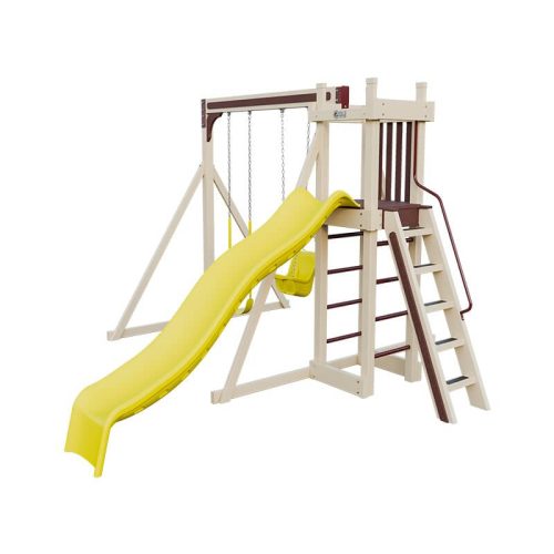 base camp 22 vinyl playset almond red yellow front right