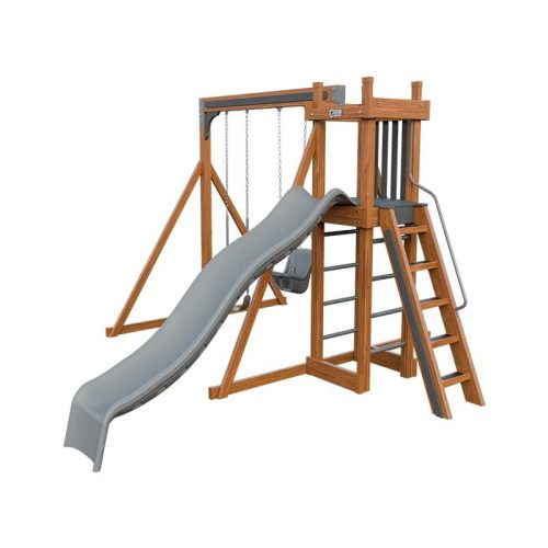 base camp 22 vinyl playset chestnut wood gray front right