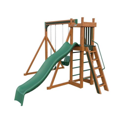 base camp 22 vinyl playset chestnut wood green front right