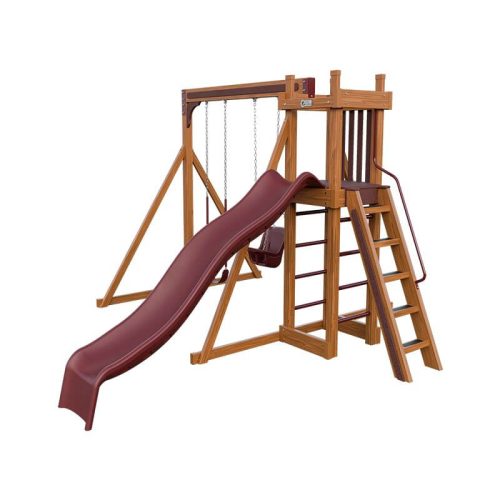 base camp 22 vinyl playset chestnut wood red front right