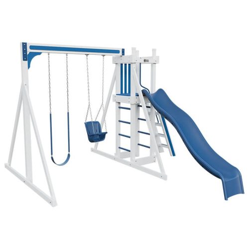 base camp 22 vinyl playset white blue front left