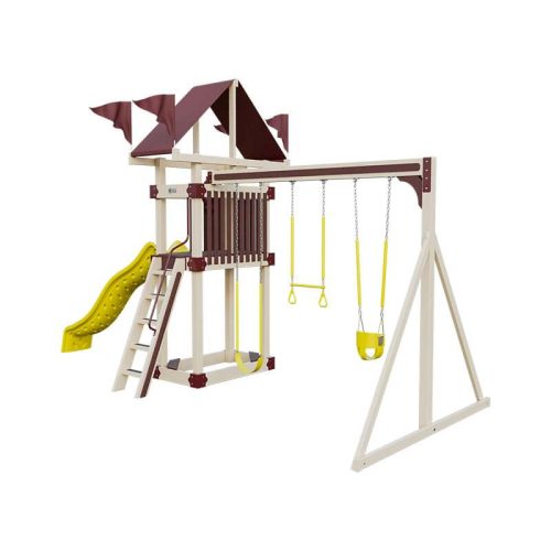 base camp 35 vinyl playset almond red yellow front right