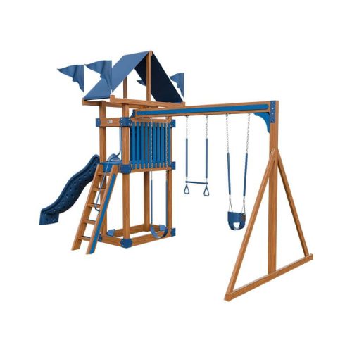 base camp 35 vinyl playset chestnut wood blue front right