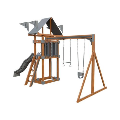 base camp 35 vinyl playset chestnut wood gray front right