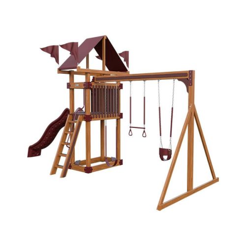 base camp 35 vinyl playset chestnut wood red front right