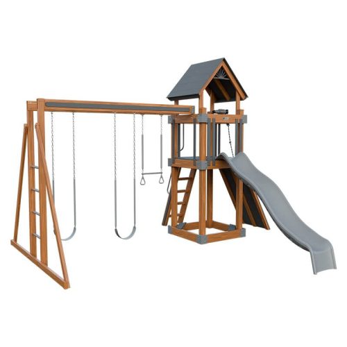 base camp 44 vinyl playset chestnut wood gray front left