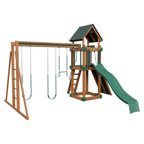 base camp 44 vinyl playset chestnut wood green front left