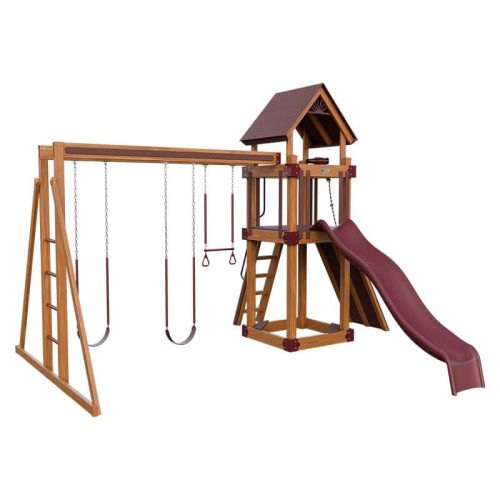 base camp 44 vinyl playset chestnut wood red front left