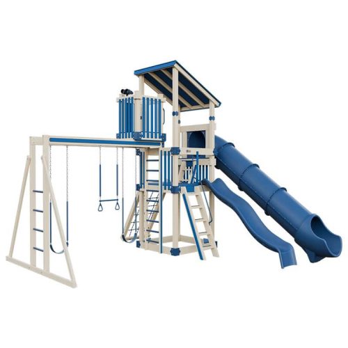 base camp 55 lookout vinyl playset almond blue front left