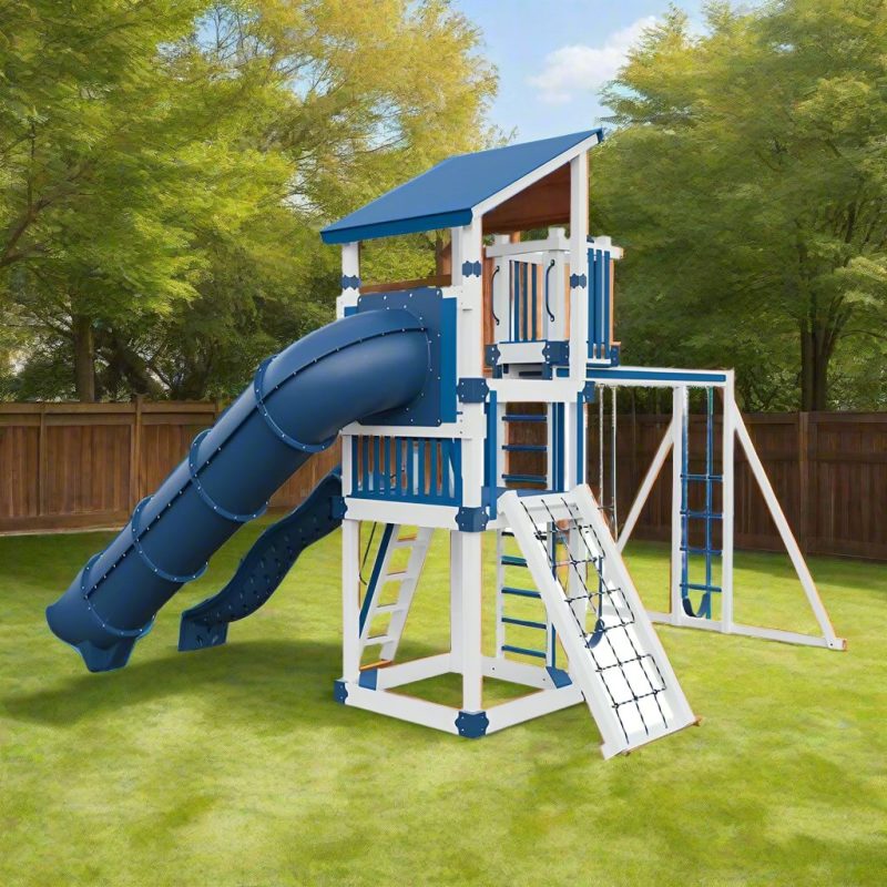 base camp 55 lookout vinyl playset white blue back left