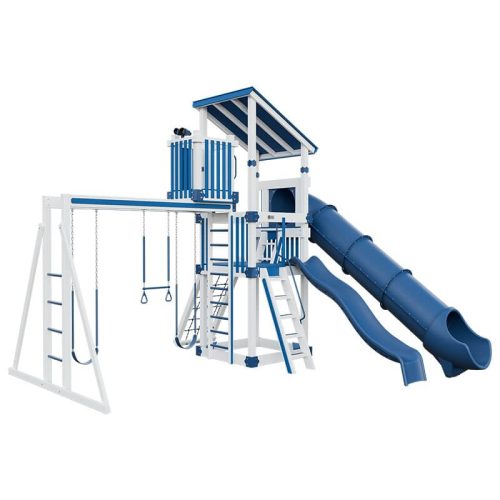 base camp 55 lookout vinyl playset white blue front left