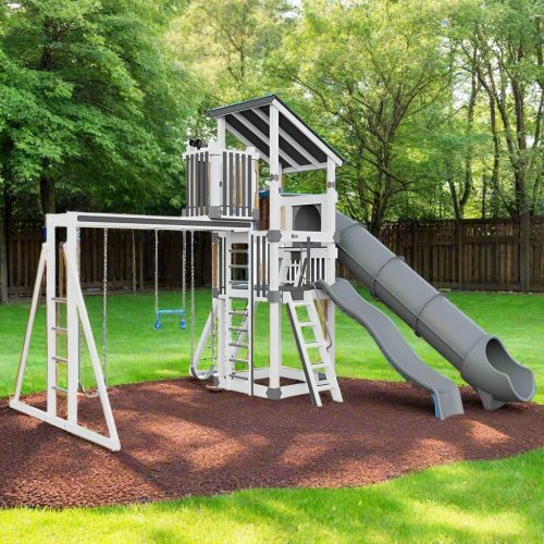 base camp 55 lookout vinyl playset white gray front left