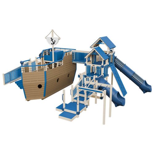 buccaneer pirate ship outdoor playset almond blue front