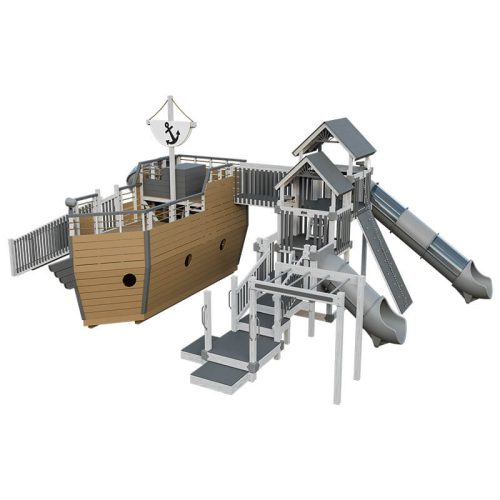 buccaneer pirate ship outdoor playset ash wood gray front