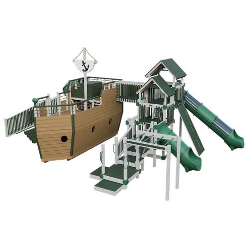 buccaneer pirate ship outdoor playset ash wood green front