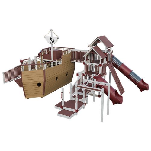 buccaneer pirate ship outdoor playset ash wood red front