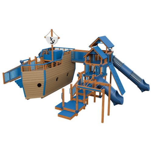 buccaneer pirate ship outdoor playset chestnut wood blue front