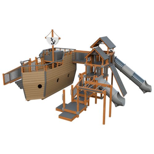 buccaneer pirate ship outdoor playset chestnut wood gray front