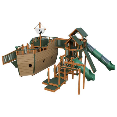 buccaneer pirate ship outdoor playset chestnut wood green front