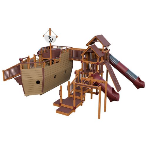 buccaneer pirate ship outdoor playset chestnut wood red front