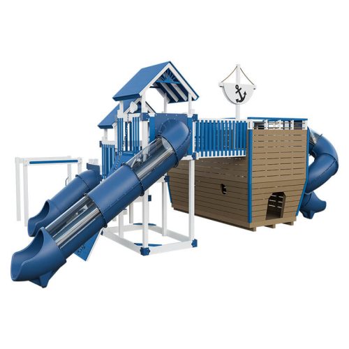 buccaneer pirate ship outdoor playset white blue back left