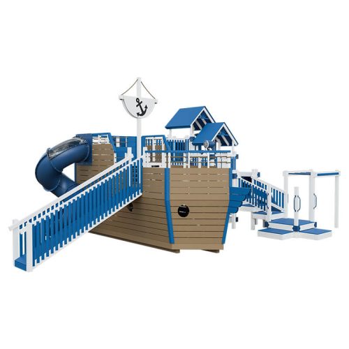 buccaneer pirate ship outdoor playset white blue front left