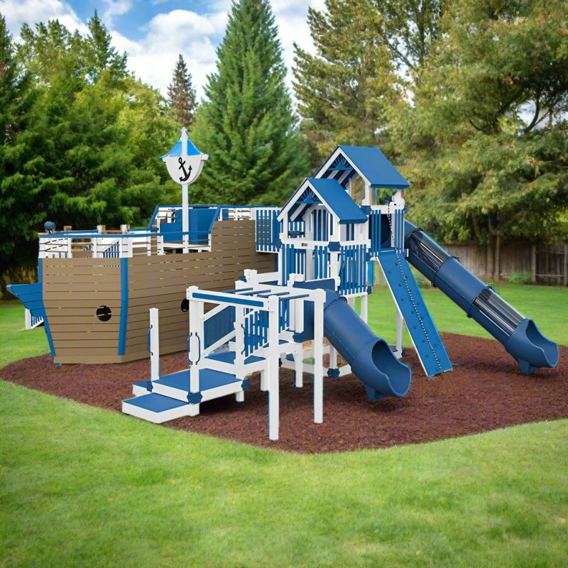 buccaneer pirate ship outdoor playset white blue front right