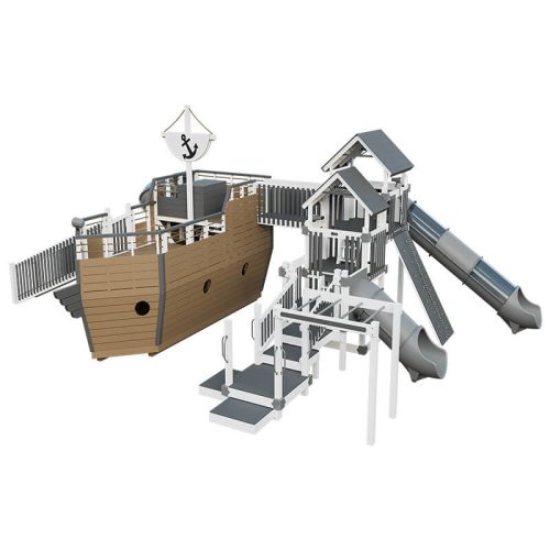 buccaneer pirate ship outdoor playset white gray front