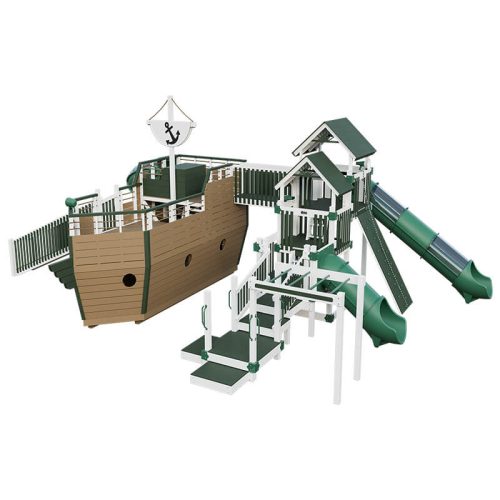 buccaneer pirate ship outdoor playset white green front