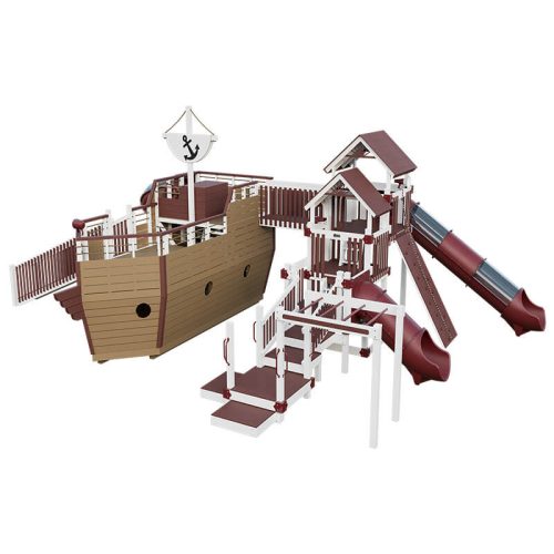 buccaneer pirate ship outdoor playset white red front