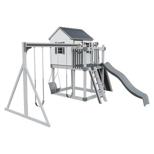 cabin vinyl playhouse ash wood gray front left