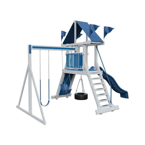 climber 35 vinyl swing set ash wood blue front left